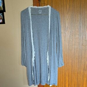 Aerie Gray Lace-Trimmed Cardigan